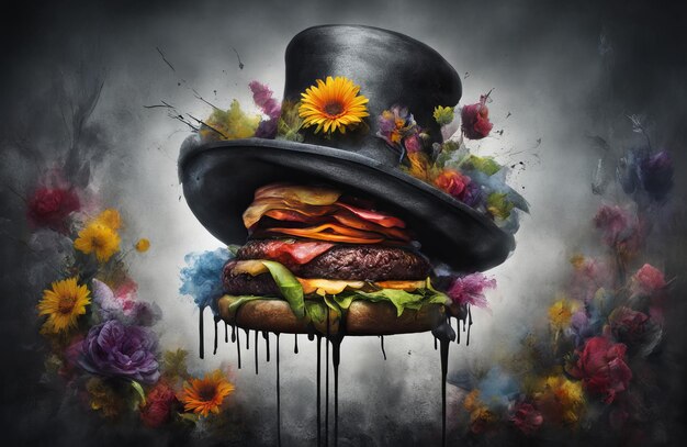 Représentation artistique d'un hamburger générée par l'IA