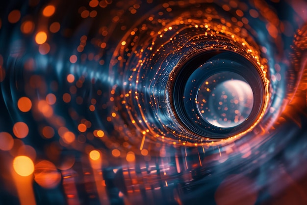 Photo représentation artistique d'une lentille entourée de lignes rayonnantes qui créent une sensation d'ondes d'énergie pulsantes