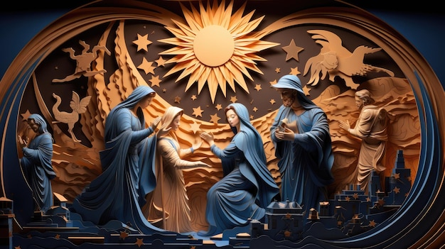 une représentation artistique de la scène de la Nativité avec l'enfant Jésus Marie Joseph