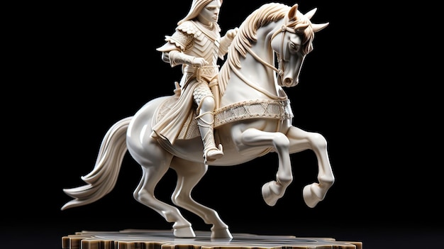 Représentation complexe d'une pièce d'échecs à cheval blanc dans un modèle détaillé Artisanat de précision sur le thème des échecs Design de collection complexe généré par l'IA