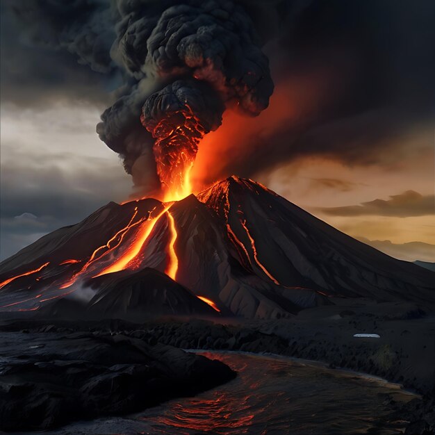 Une représentation à couper le souffle d'un volcan généré par l'IA