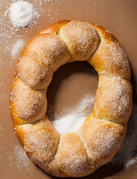 Une représentation détaillée d'un pretzel traditionnel de l'Oktoberfest avec un peu de sel et un côté