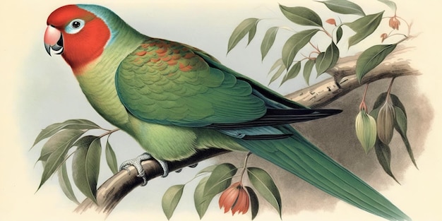 La représentation d'Elizabeth Gould d'une perruche à tête rouge Platycercus pileatus