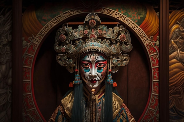 Représentation enchanteresse d'une interprète féminine dans un masque d'opéra chinois traditionnel