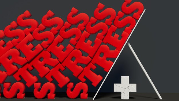 Photo représentation graphique de la façon dont le stress détruit la santé texte rouge fragmenté croix blanche illustration 3d concept santé mentale horizontale