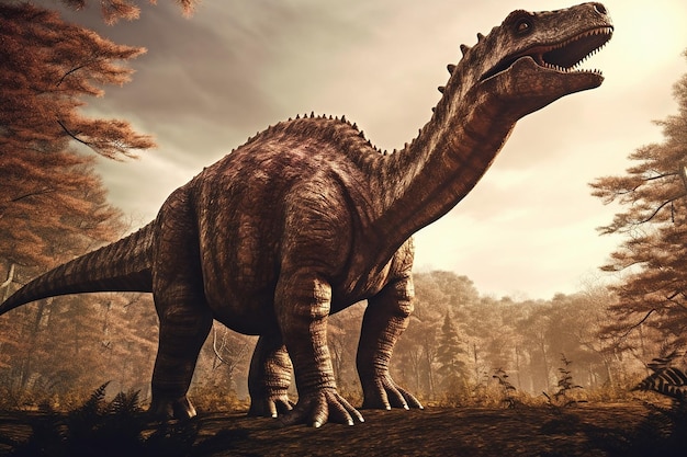 une représentation imaginative d'un dinosaure préhistorique généré par l'IA
