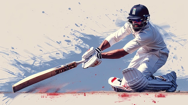 Une représentation d'un joueur de cricket en action sur un fond blanc pour une affiche promouvant un tournoi de cricket