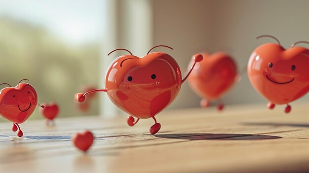 Une représentation ludique de personnages de dessins animés de cœur engagés dans un jeu de saut de grenouille ajoutant une touche o