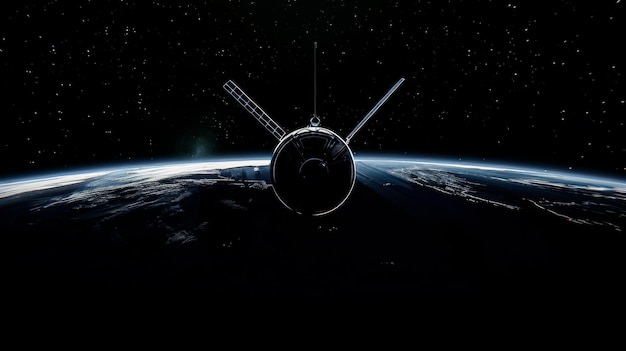 Une représentation minimaliste d'un satellite en orbite autour de la Terre illustration générée par l'IA