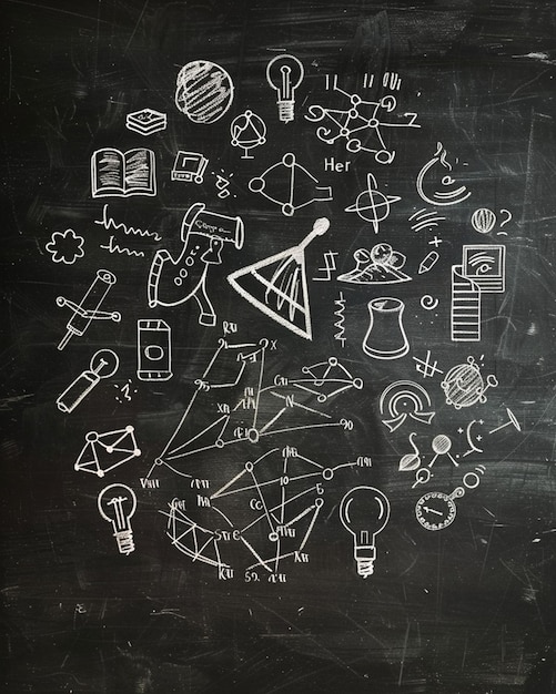 Une représentation minimaliste d'un tableau de crayons d'enseignants rempli de leçons