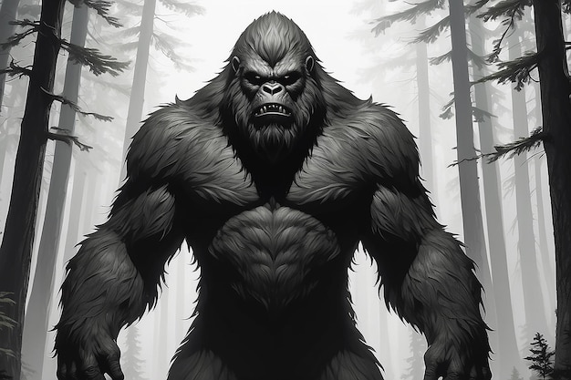 Représentation monochrome d'une bête poilue ou d'un sasquatch