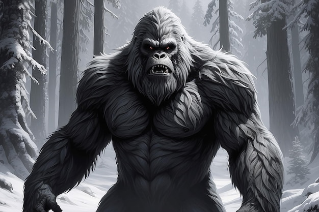 Représentation monochrome d'une bête poilue ou d'un sasquatch