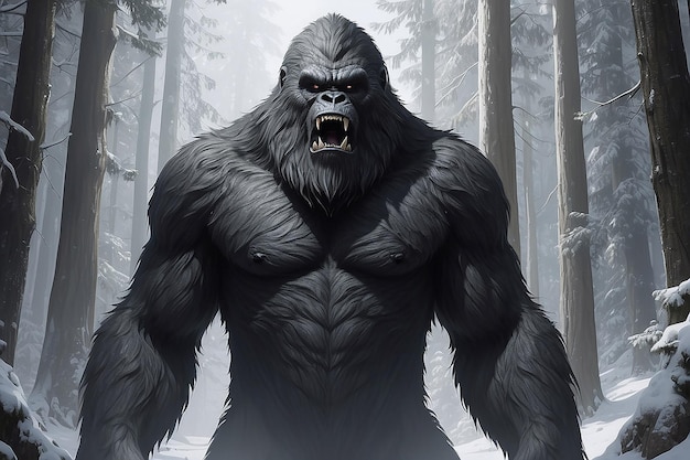 Représentation monochrome d'une bête poilue ou d'un sasquatch