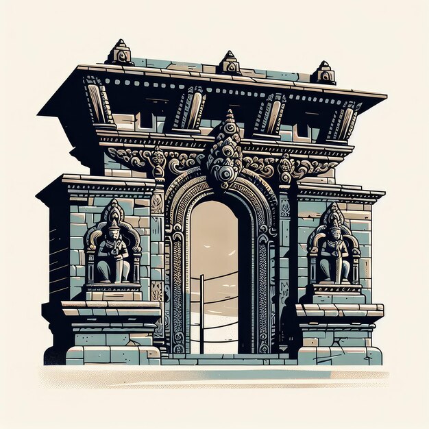 Photo une représentation rapprochée d'une porte d'entrée en pierre érodée d'un temple népalais ornée de décors complexes