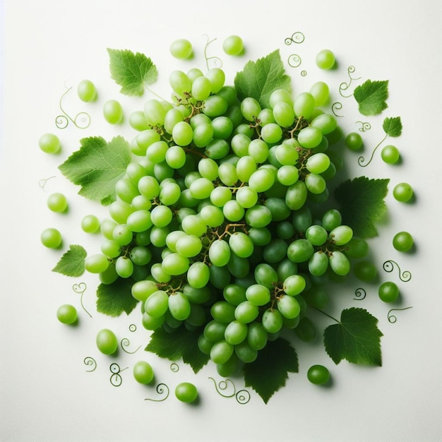 Une représentation réaliste de raisins verts sur un fond blanc