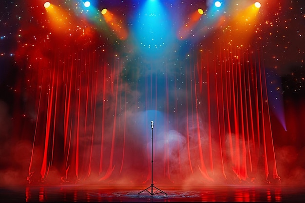Une représentation théâtrale vibrante des projecteurs colorés un microphone ajoutent de l'élégance