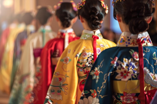 Photo représentation traditionnelle coréenne sur scène dans le style bokeh