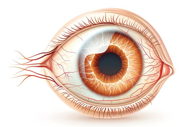 Photo représentation vectorielle réaliste de la structure intérieure de l'organe oculaire humain sur un fond blanc une infographie sur l'anatomie concepts de toile de fond pour la conception web ia générative