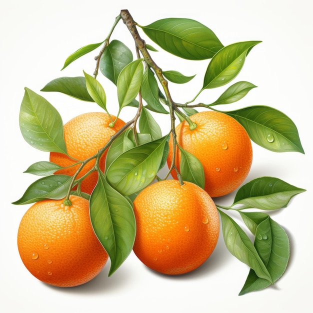 Des représentations réalistes de trois oranges sur une branche Un réalisme charmant et des ombres détaillées