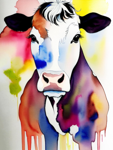 Photo reproduction acrylique de peinture de vache aquarelle