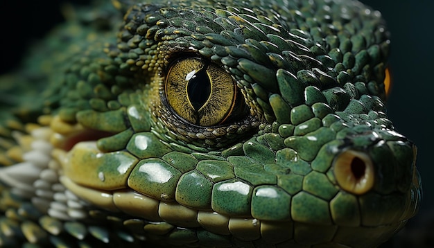 Reptile fantasmagorique qui a l'air dangereux dans la mise au point sélective de la forêt tropicale humide générée par l'intelligence artificielle