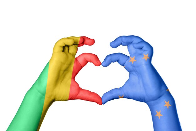 Photo république du congo union européenne coeur geste de la main faisant coeur clipping path