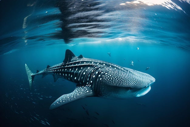 Un requin baleine nage dans l'océan.