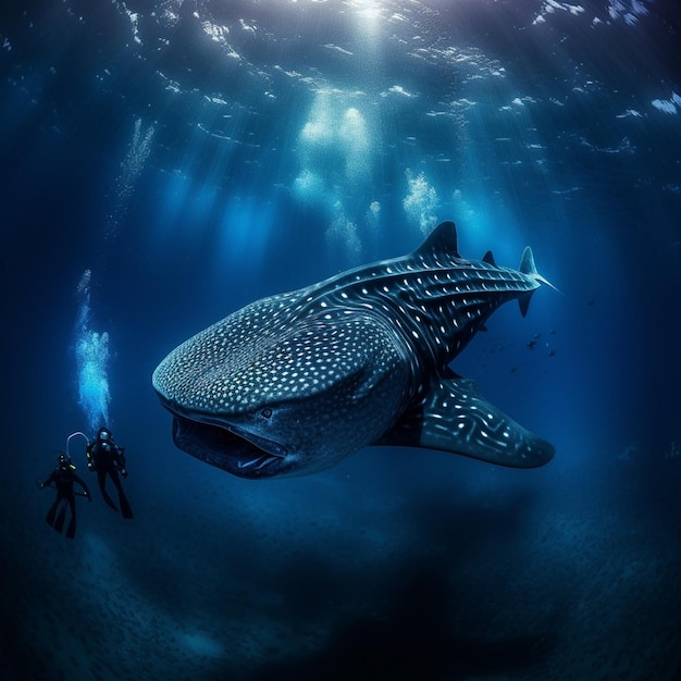 Un requin baleine nage sous l'eau.