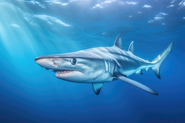 Requin bleu Prionace glauca dans l'eau bleue