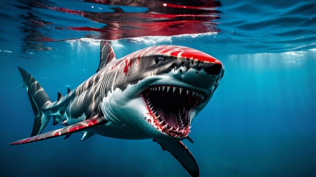 Photo un requin à la bouche ouverte dans l'eau