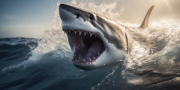 Un requin dans l'eau avec la bouche ouverte