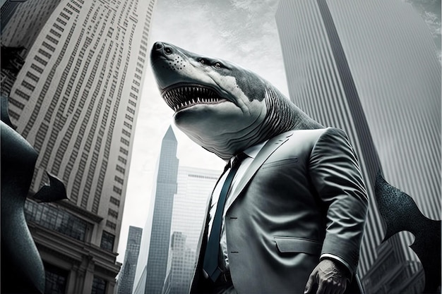 Requin homme en costume d'affaires concept d'entreprise Generative Ai