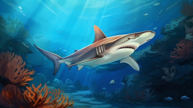 Le requin marteau dans les eaux des récifs