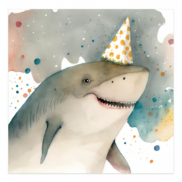 requin souriant avec chapeau de fête