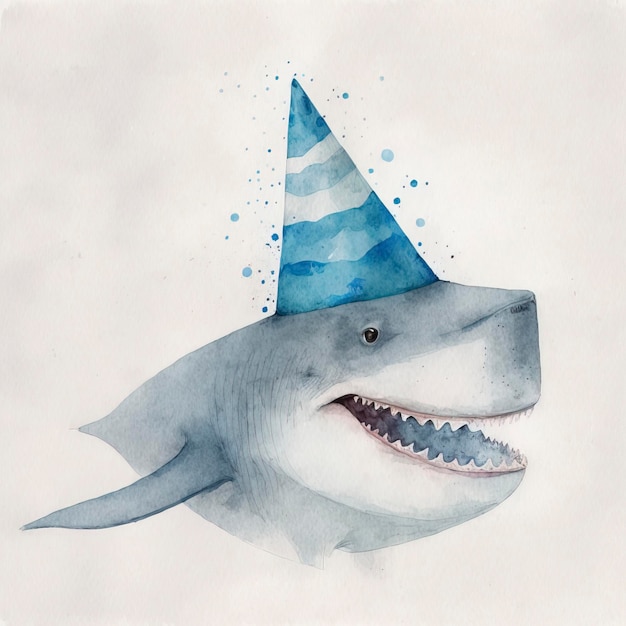 requin souriant avec chapeau de fête