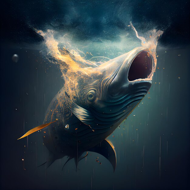 Requin traversant l'eau Illustration sur fond sombre