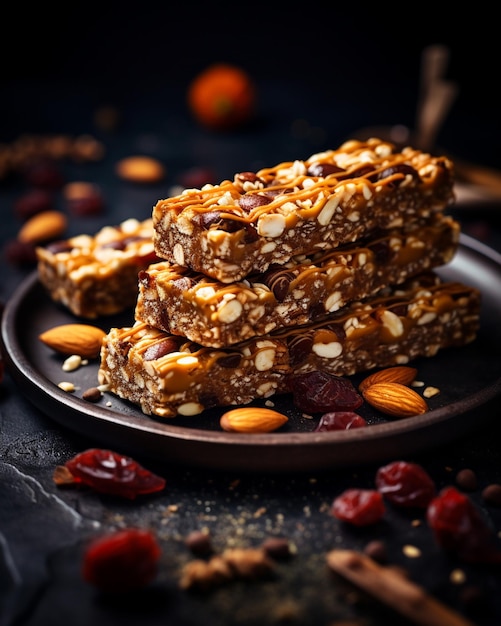 Photo un réseau de barres de granola faites maison