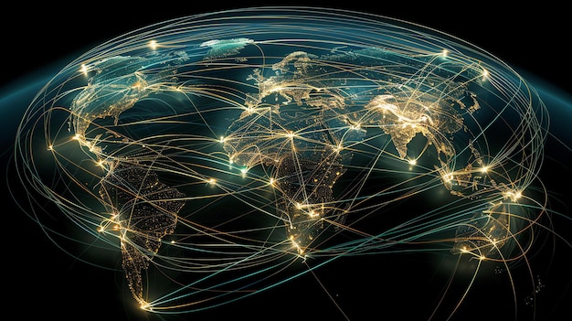 Photo un réseau brillant de liaisons entre les grandes villes du monde entier