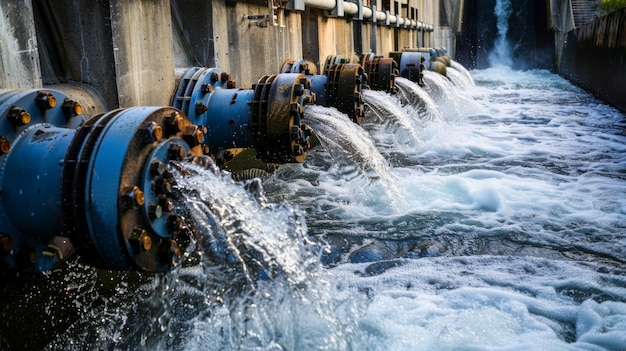 Photo un réseau complexe de tuyaux et de soupapes livrant de l'eau à un barrage hydroélectrique.