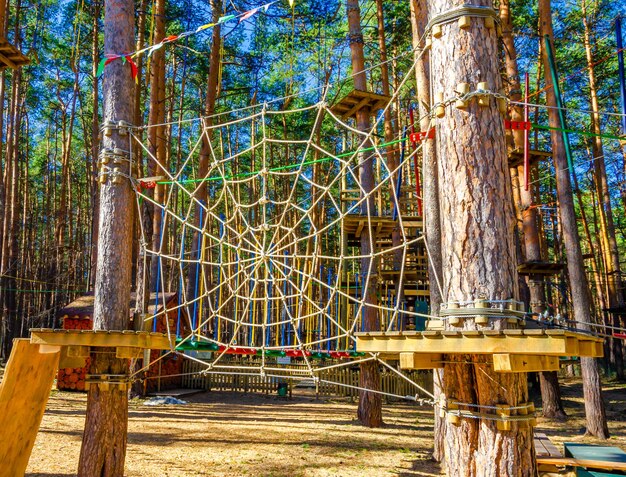 Un réseau de cordes dans un parc d'attractions.