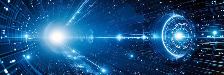 Photo réseau de lumière bleue futuriste technologie numérique et concept scientifique abstrait espace et flux d'énergie arrière-plan moderne