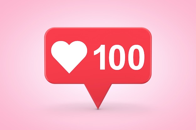 Réseau de médias sociaux Love and Like Heart Icon sur fond rose rendu 3d