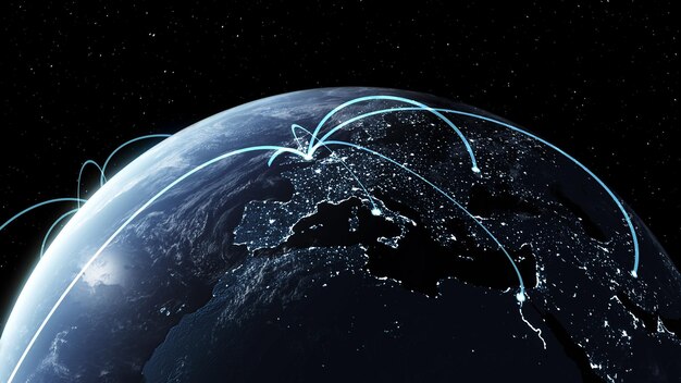 Réseau mondial et connexion Internet dans le globe terrestre orbital