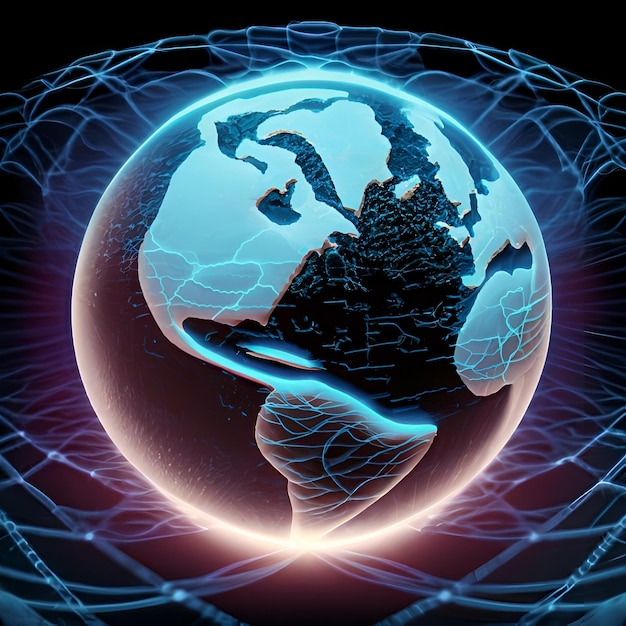 Photo réseau mondial de télécommunications avec des nœuds connectés autour de la terre