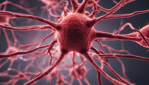 Réseau neuronal en action Une vue microscopique d'un neurone