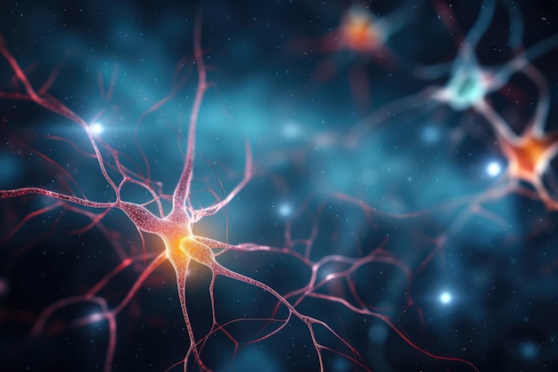 Réseau de neurones cellules cérébrales avec l'activité cellulaire entre elles Neurologie et le système nerveux Ai généré