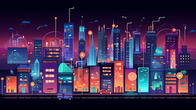 Réseau sans fil 5G et nuit du concept de ville intelligente Generative AI