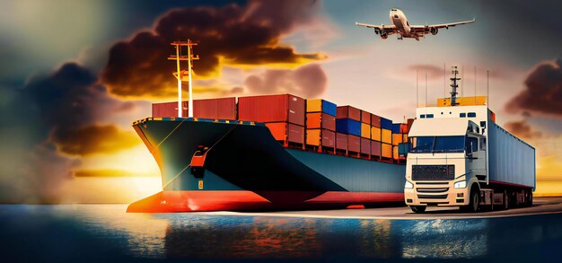 Réseau de transport et de logistique distribution ai futur réseau numérique de conteneurs de fret logistique transport import export concept Ai générative