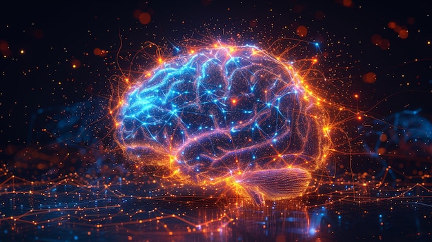 Photo un réseau vibrant en forme de cerveau avec des connexions neuronales représentant le développement cognitif