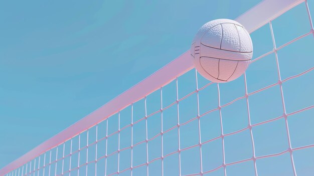 Réseau de volley-ball et balle flottant dans le style 3D Objets volants isolés dans le style Memphis Illustration générée par l'IA